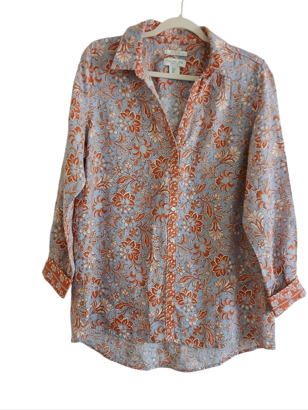NWOT RACHEL ZOE 100% European Grown Linen Button Up Top Women's L Floral Relaxed